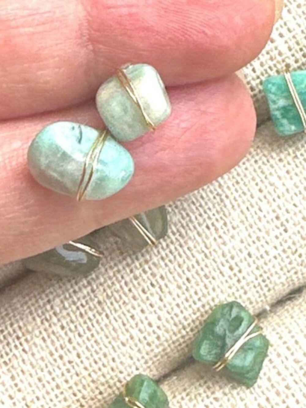 Amazonite gold bogo stud earrings